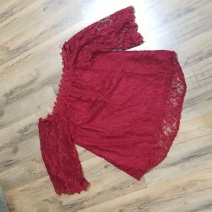 MIHOLL Burgandy 3/4 Sleeved Lined Lace Off the Shoulder Blouse